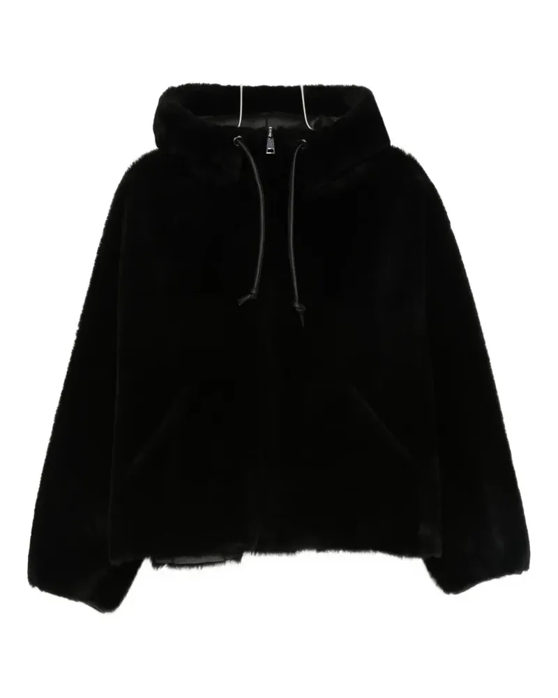 BLANCHA Ledermantel mit Kapuze - Schwarz Schwarz