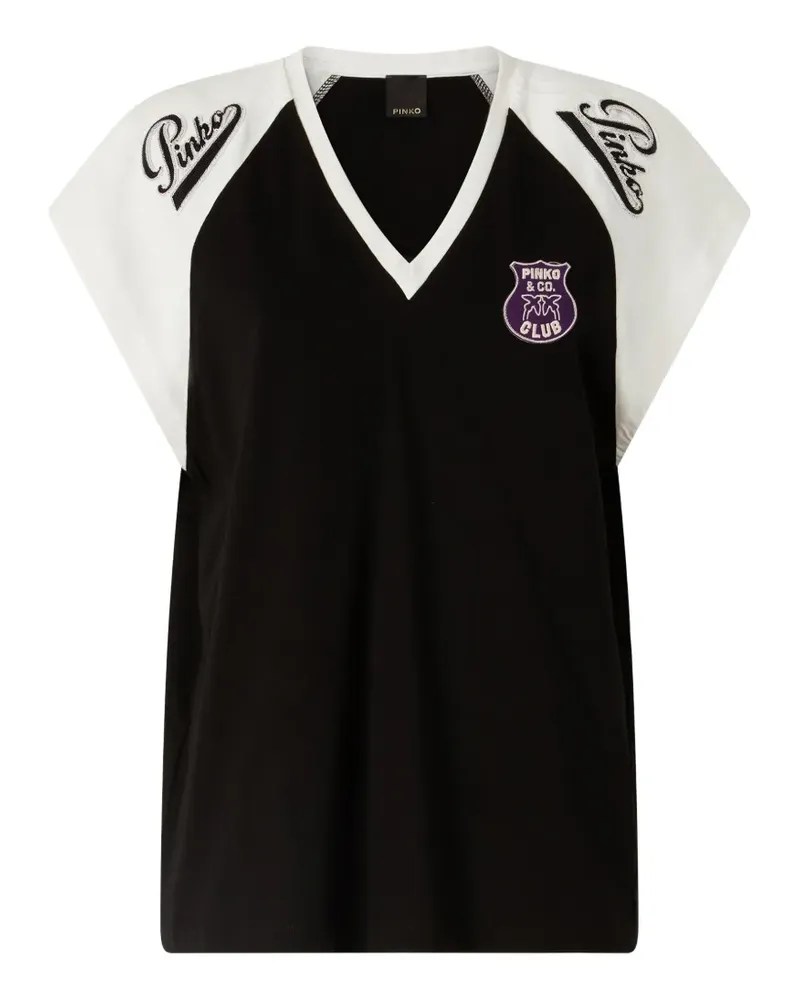 Pinko V-neck embroidered T-shirt - Schwarz Schwarz