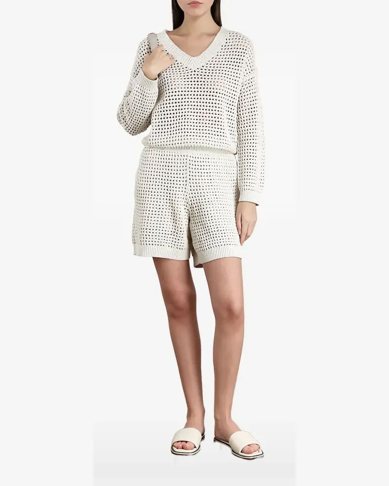 Brunello Cucinelli sequin-embellished open-knit shorts - Nude Nude