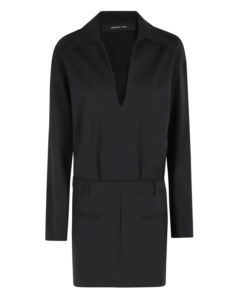 Federica Tosi long-sleeve V-neck dress - Schwarz Schwarz