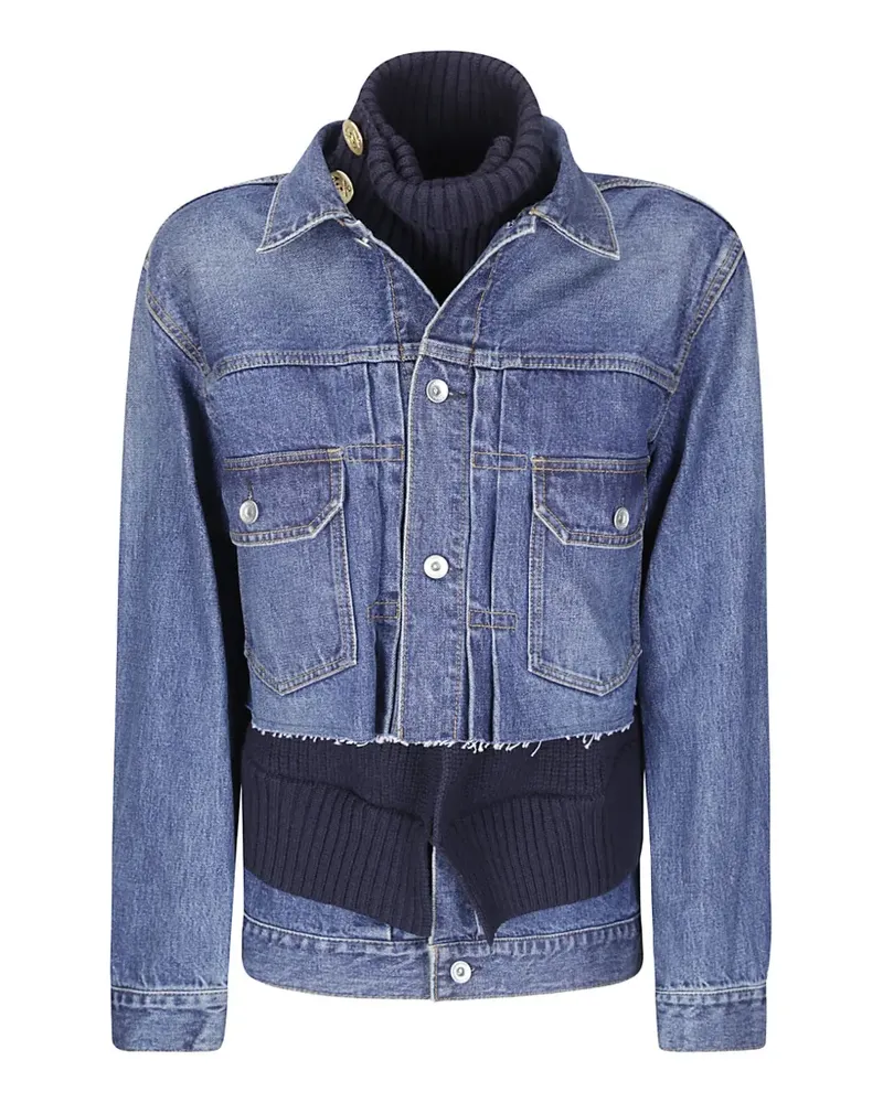 Sacai Ungesäumte Jeansjacke mit gestricktem Einsatz - Blau Blau