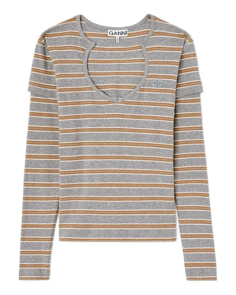Ganni long-sleeve top in stripe - Grau Grau