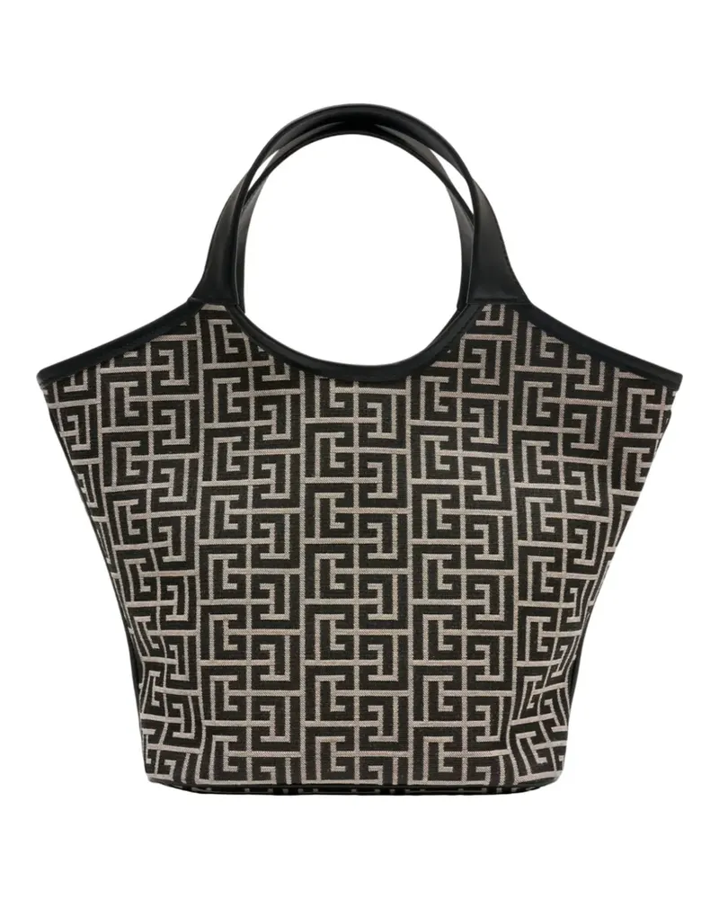 Balmain monogram-pattern leather-trim tote bag - Schwarz Schwarz