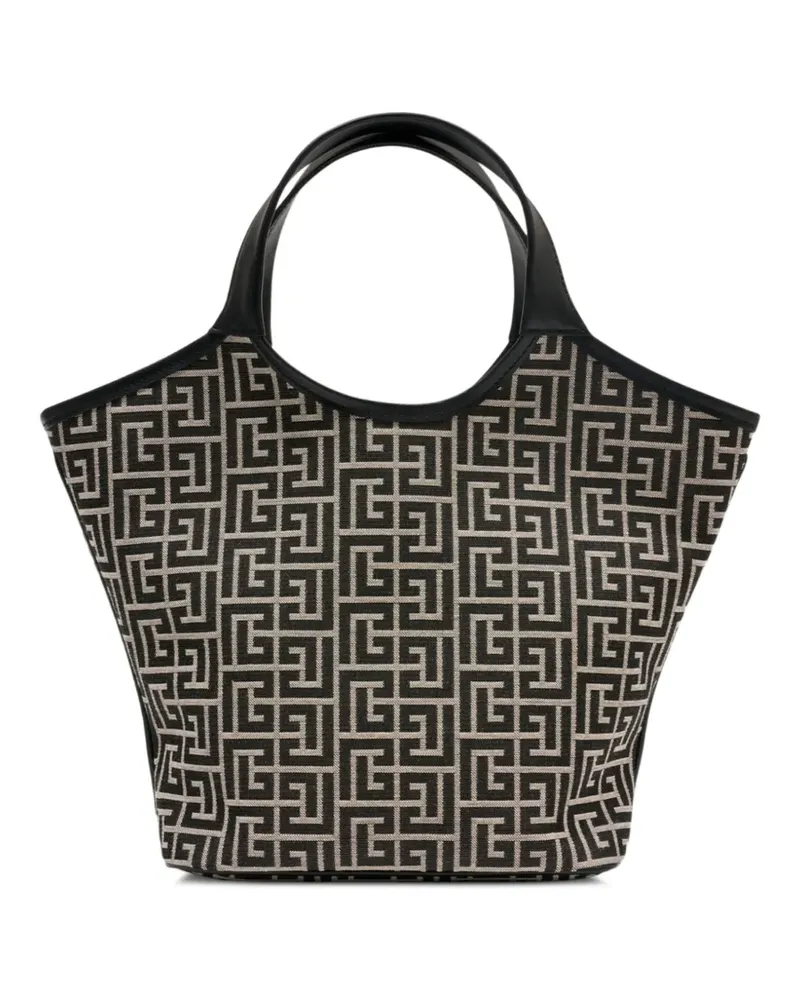 Balmain monogram-pattern leather-trim tote bag - Schwarz Schwarz
