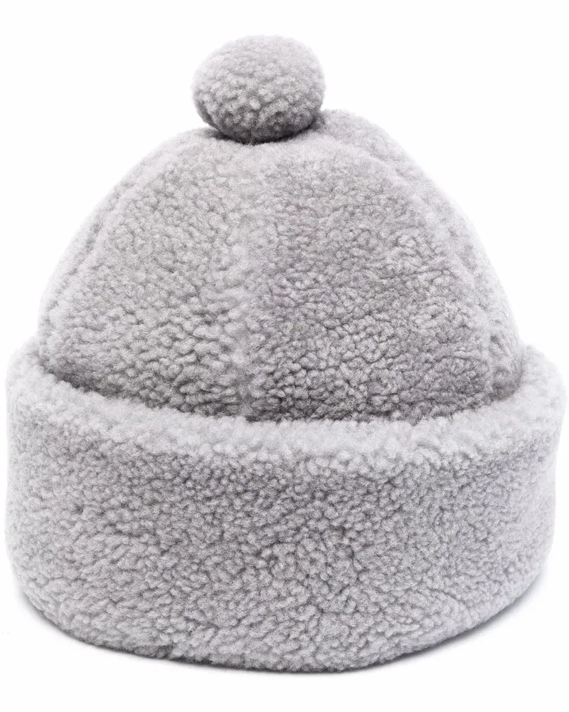 Thom Browne Shearling-Beanie mit Pompon - Grau Grau