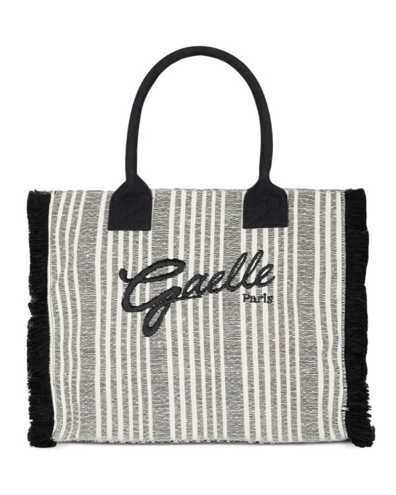 Gaëlle Bonheur Gestreifter Ricamo Firma Maxi Shopper Tote Bag mit Fransenbesatz - Weiß Weiß