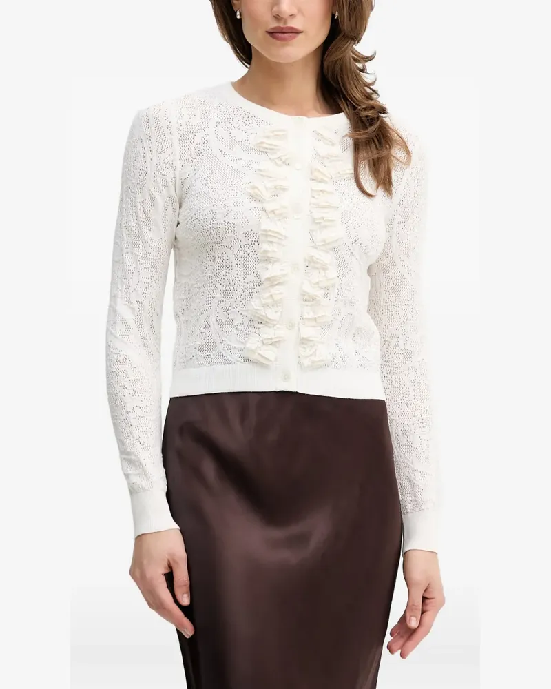 Oui  Cardigan mit Lochstrickmuster - Weiß Weiß