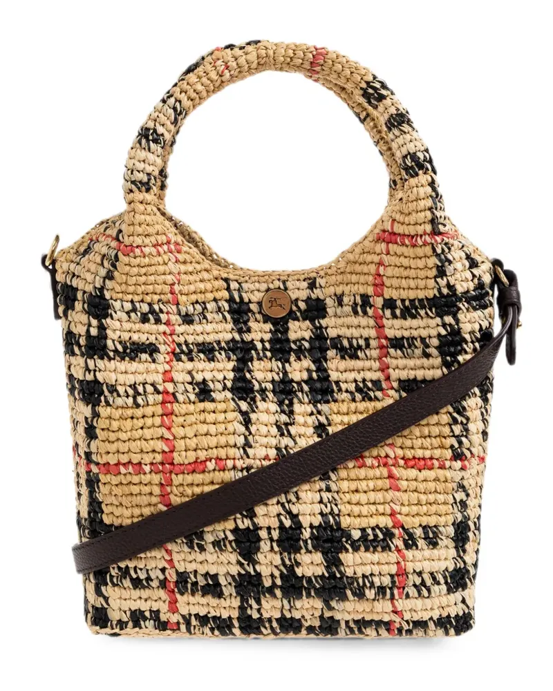 Burberry Mini Margate check raffia tote bag - Nude Nude