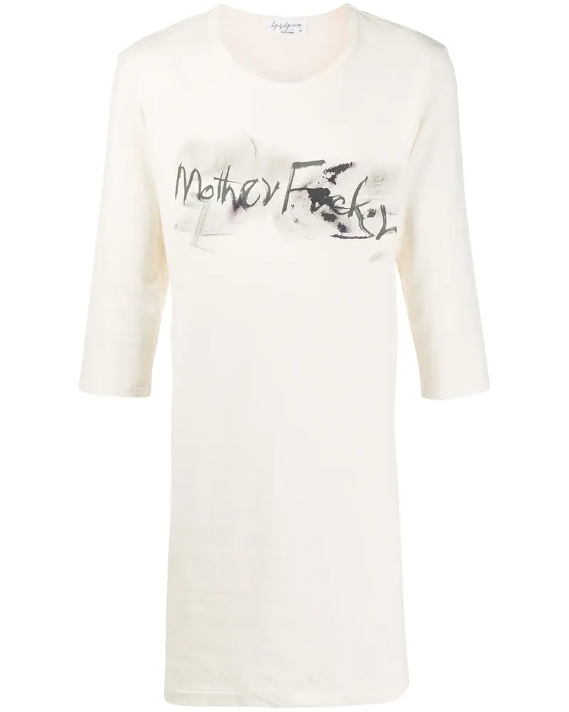 Yohji Yamamoto Langes Langarmshirt mit Slogan - Nude Nude