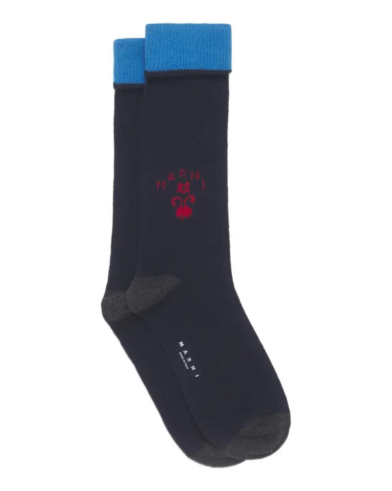 Marni deep blue wool-cashmere socks with crest logo - Blau Blau