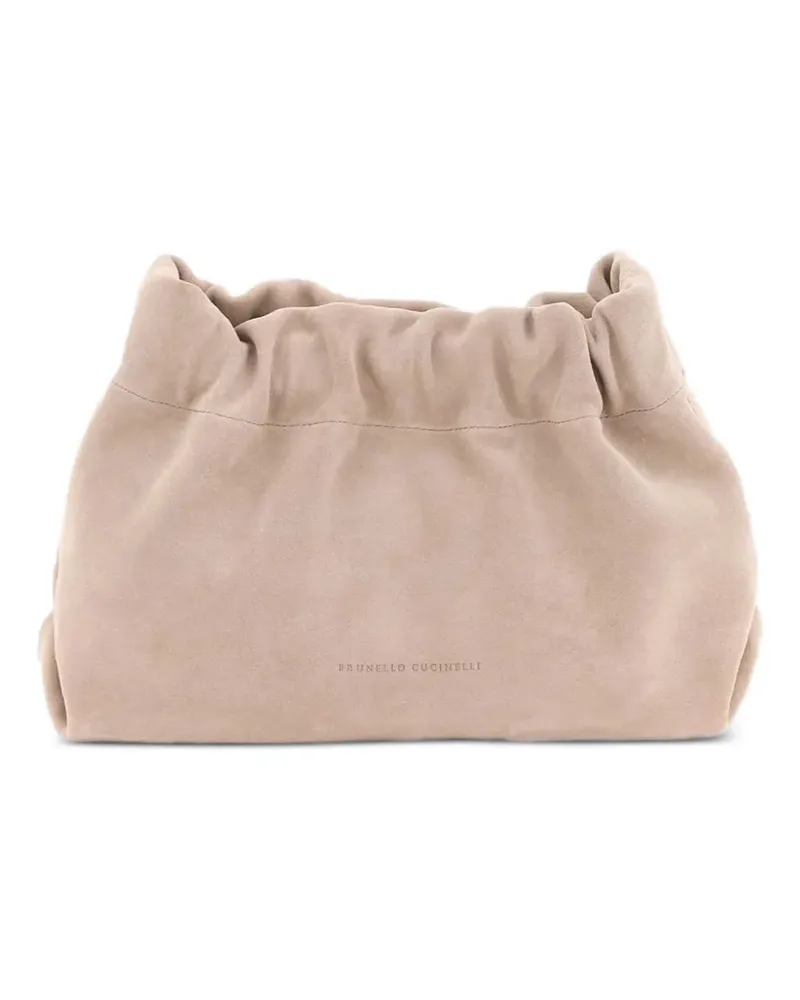 Brunello Cucinelli gathered suede clutch bag - Nude Nude