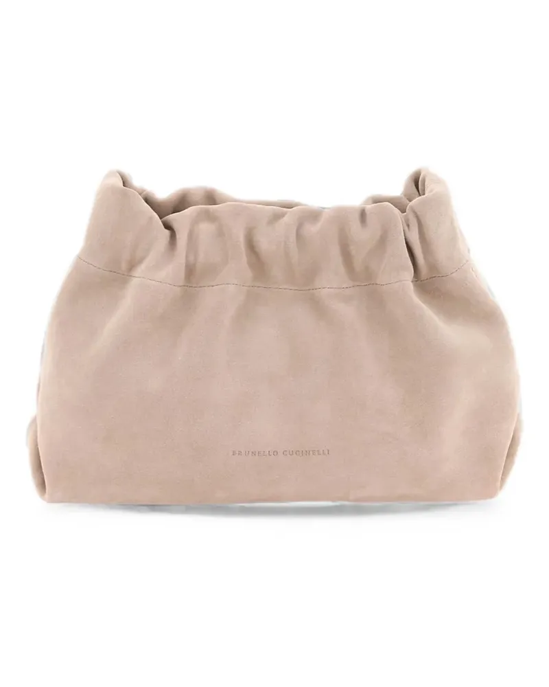 Brunello Cucinelli gathered suede clutch bag - Nude Nude