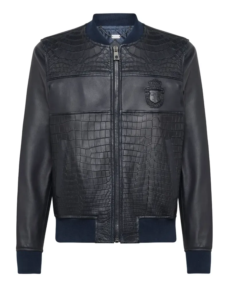 Billionaire crest crocodile-effect leather jacket - Blau Blau