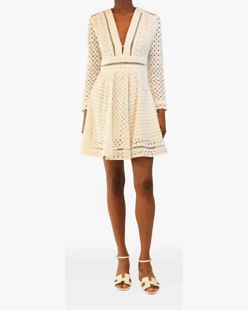 Zimmermann Minikleid mit Lochstickerei - Weiß Weiß