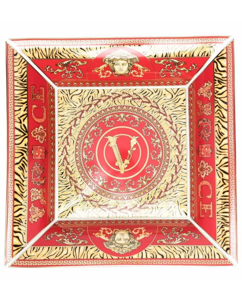 Versace Eckiger Virtus Holiday Teller 28cm Rot