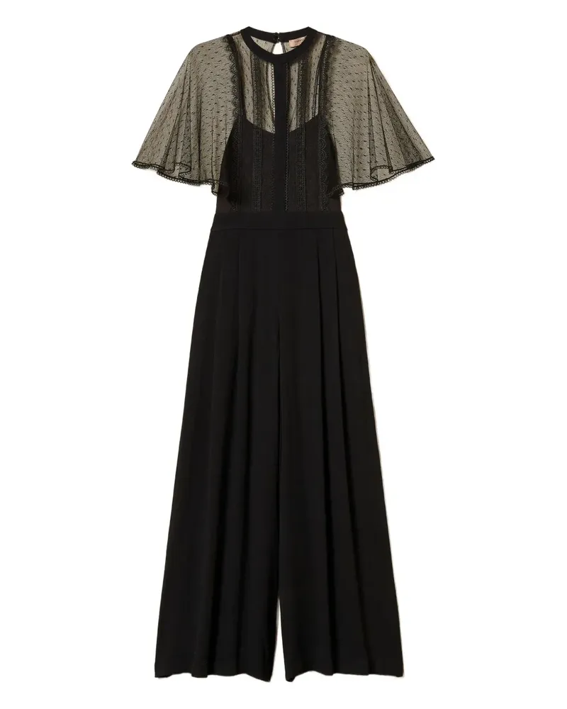 Twin-Set Wide-Leg-Jumpsuit aus Tüll - Schwarz Schwarz