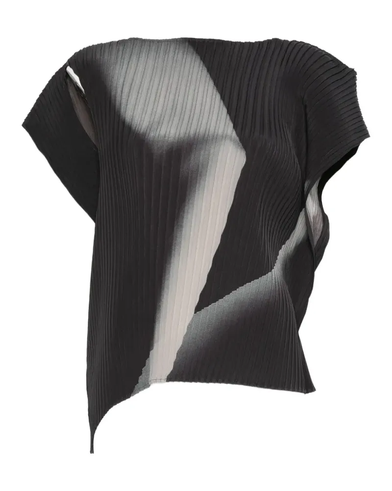 Issey Miyake pleated asymmetric-hem blouse - Schwarz Schwarz