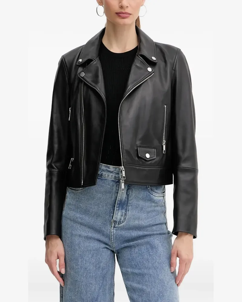 HUGO BOSS Lederjacke mit Reißverschluss - Schwarz Schwarz