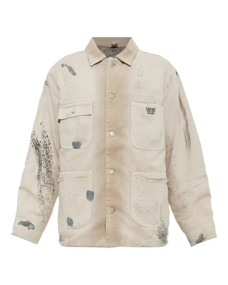 MISBHV Marfa Jeansjacke in Distressed-Optik mit Farbklecks-Print - Nude Nude