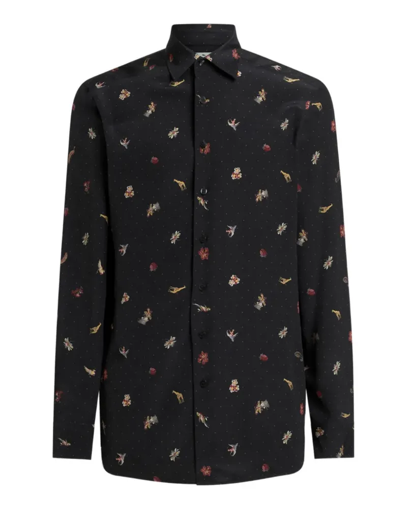 Etro Seidenhemd mit Mikroblume und Tiermotiv - Schwarz Schwarz