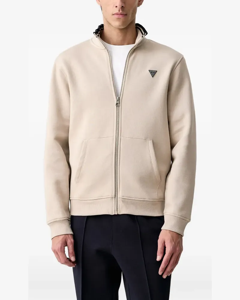 Guess logo-patch zip-up sweatshirt - Nude Nude