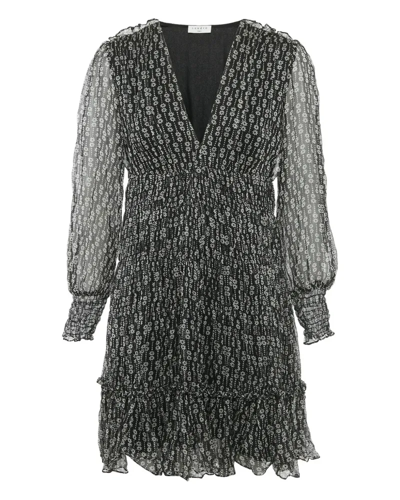 Sandro floral-print long-sleeve dress - Schwarz Schwarz