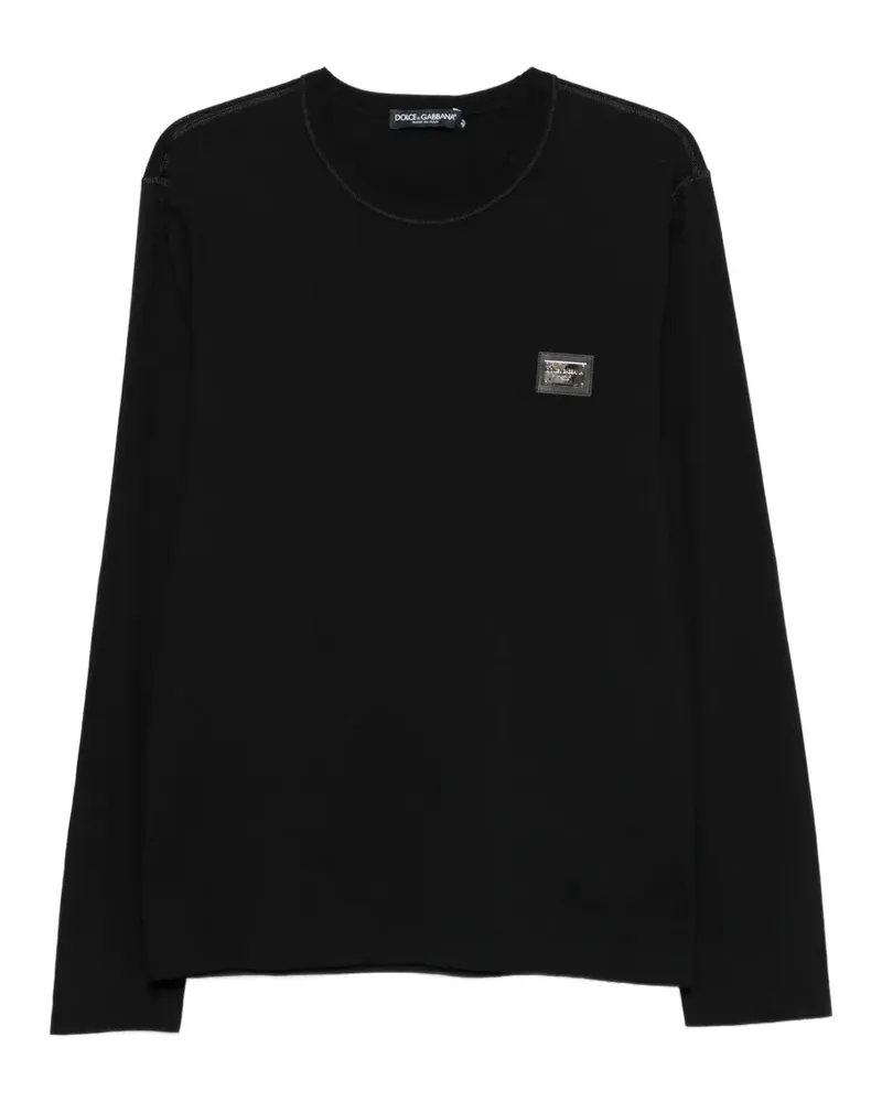 Dolce & Gabbana Langarmshirt mit Logo-Schild - Schwarz Schwarz