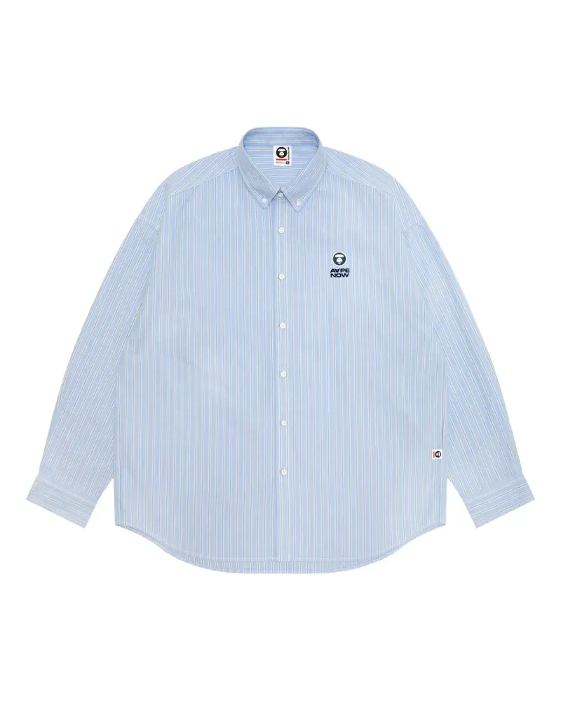 BAPE Gestreiftes Hemd mit Logo-Stickerei - Blau Blau