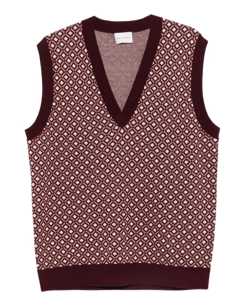 Drôle de Monsieur Ärmelloser Pullover mit V-Ausschnitt und geometrischem Muster - Rot Rot