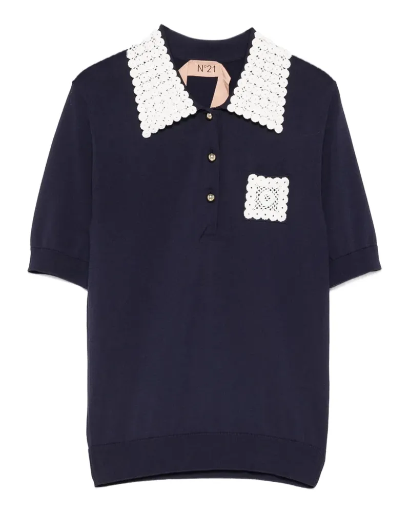 N° 21 Poloshirt mit gehäkeltem Besatz - Blau Blau