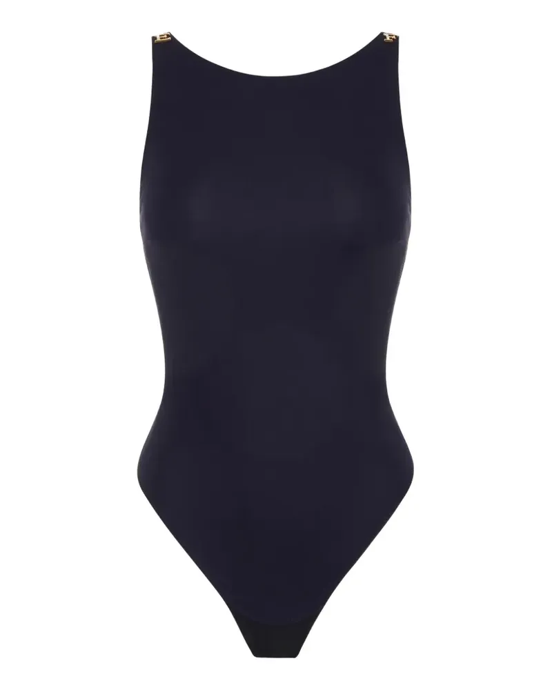 Elisabetta Franchi Body aus Krepp-Jersey mit Juwelen-Logos - Blau Blau