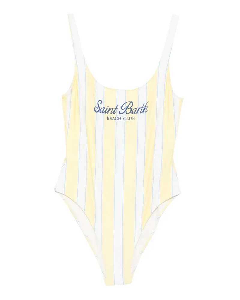 MC2 Saint Barth striped logo-print swimsuit - Gelb Gelb