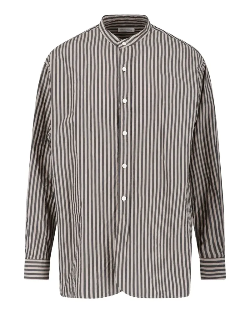 Kaptain Sunshine Bumpy striped band-collar shirt - Schwarz Schwarz