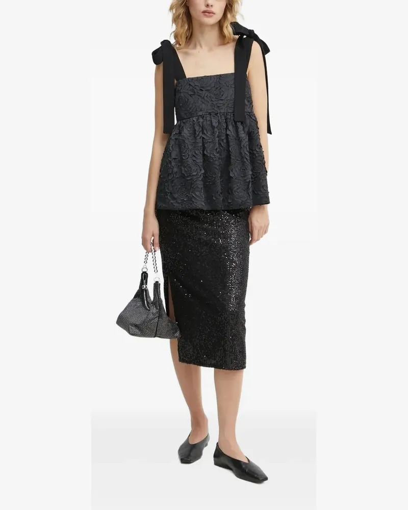 Stine Goya Blumenverzierte Bluse mit Schleifendetail - Schwarz Schwarz