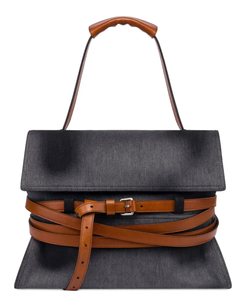 Moschino Denim-Schultertasche mit Lederbesatz - Schwarz Schwarz