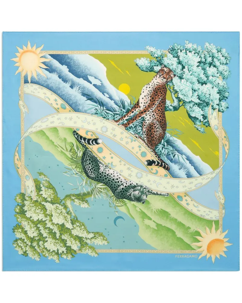 Ferragamo Seidenschal mit Tag & Nacht-Print - Blau Blau