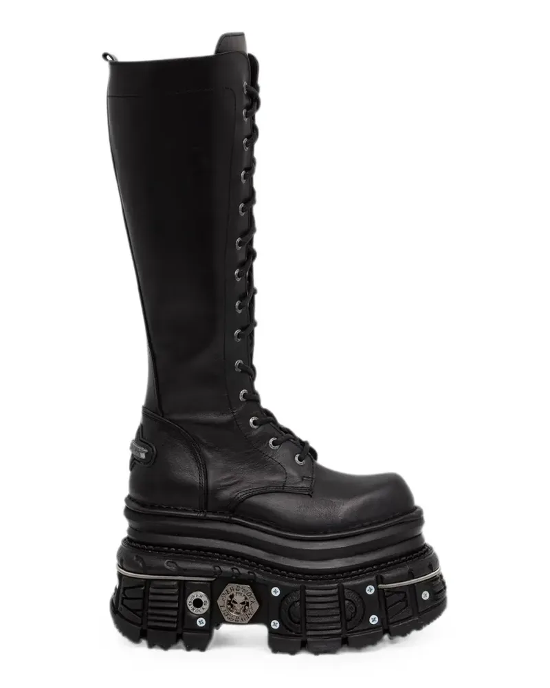 New Rock Schnürstiefel mit Plateausohle - Schwarz Schwarz