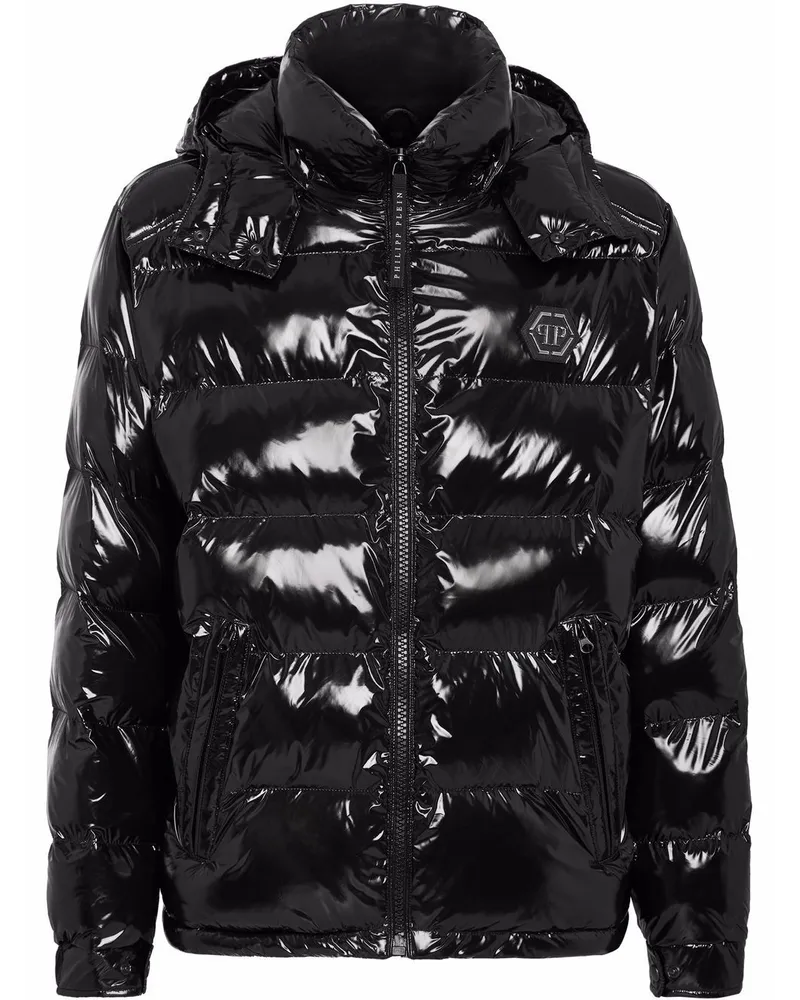 Philipp Plein Gefütterte Jacke mit Glanzoptik - Schwarz Schwarz
