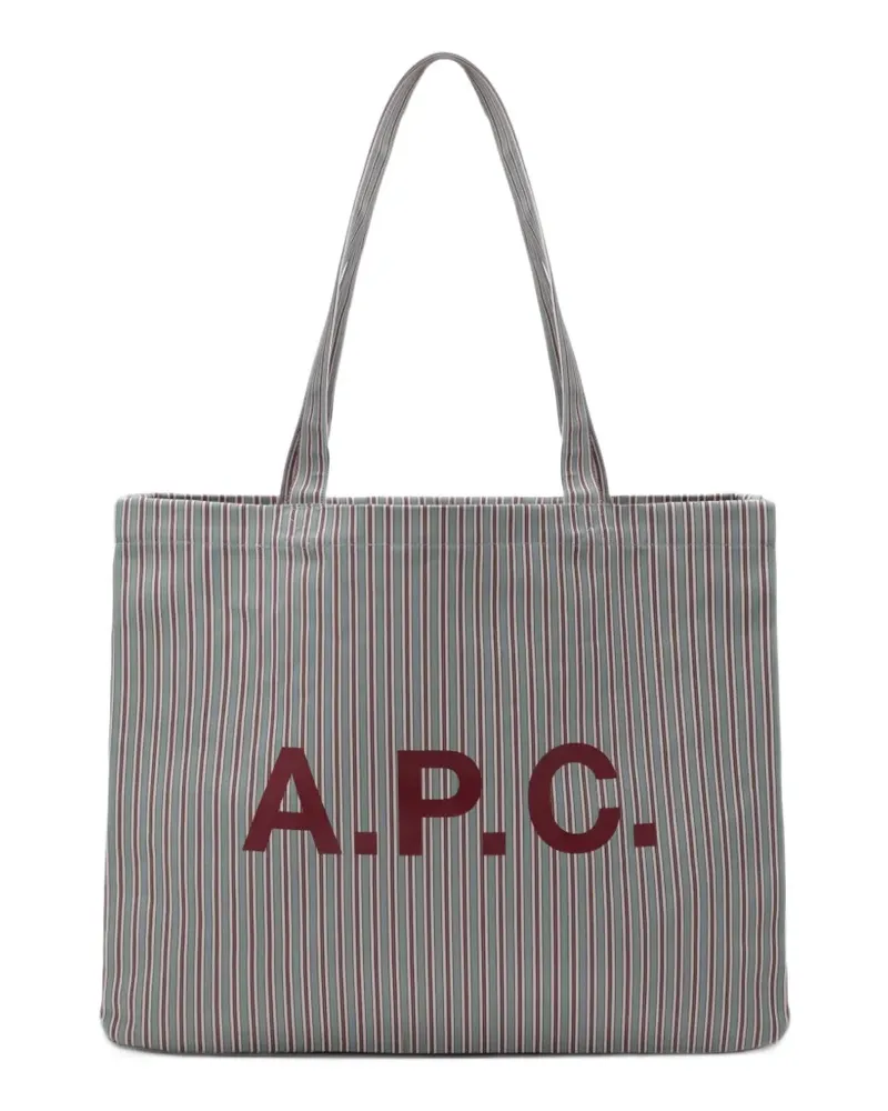 A.P.C. Gestreifte Tote Bag mit Logo-Print - Grau Grau