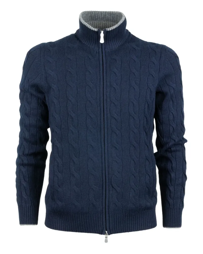 BARBA Cardigan mit Zopfmuster - Blau Blau