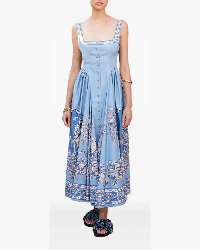 ALEMAIS Villa Romantica Midikleid mit Blumen - Blau Blau