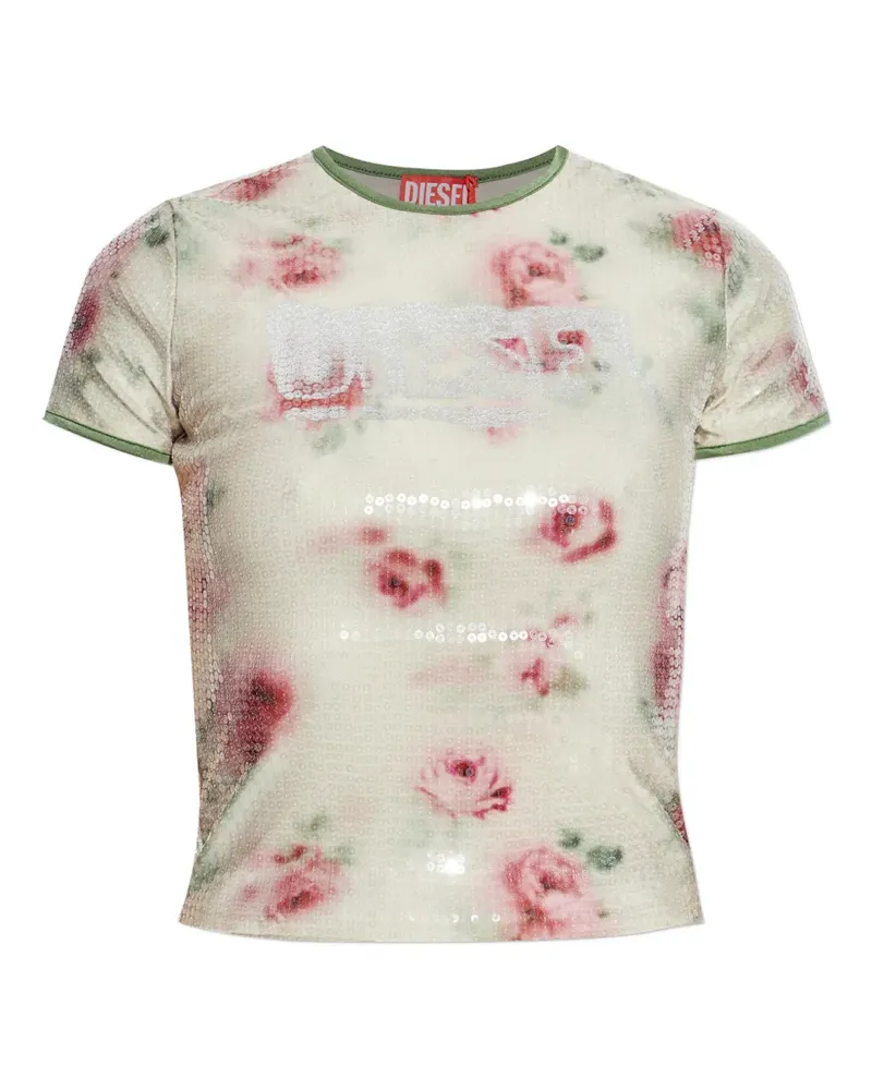 Diesel T-Unkel floral sequin T-shirt - Nude Nude