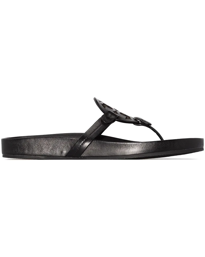 Tory Burch Flache Miller Sandalen mit Monogramm - Schwarz Schwarz