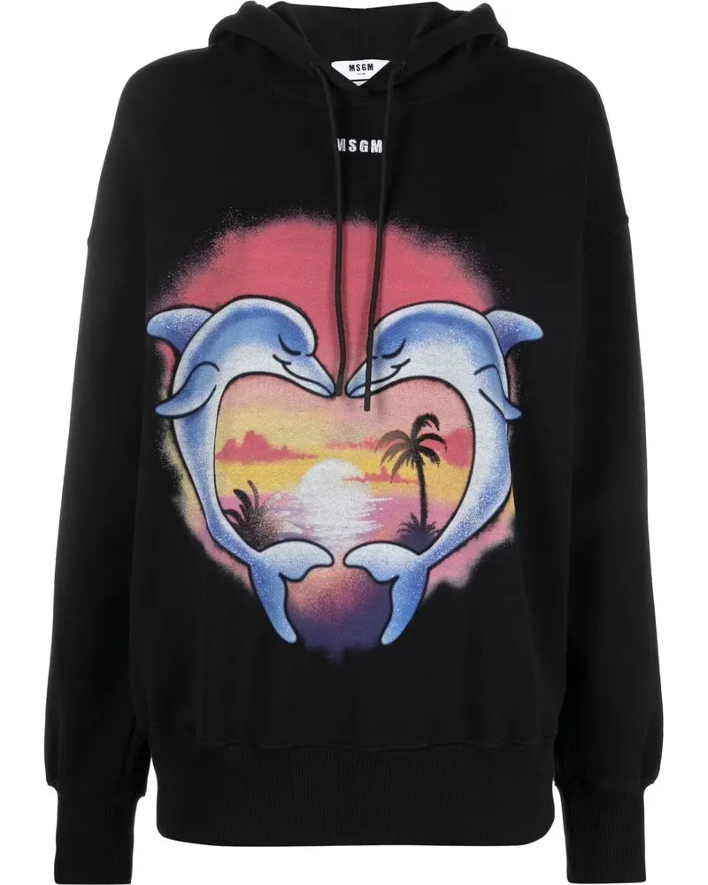 MSGM Hoodie mit grafischem Print - Schwarz Schwarz