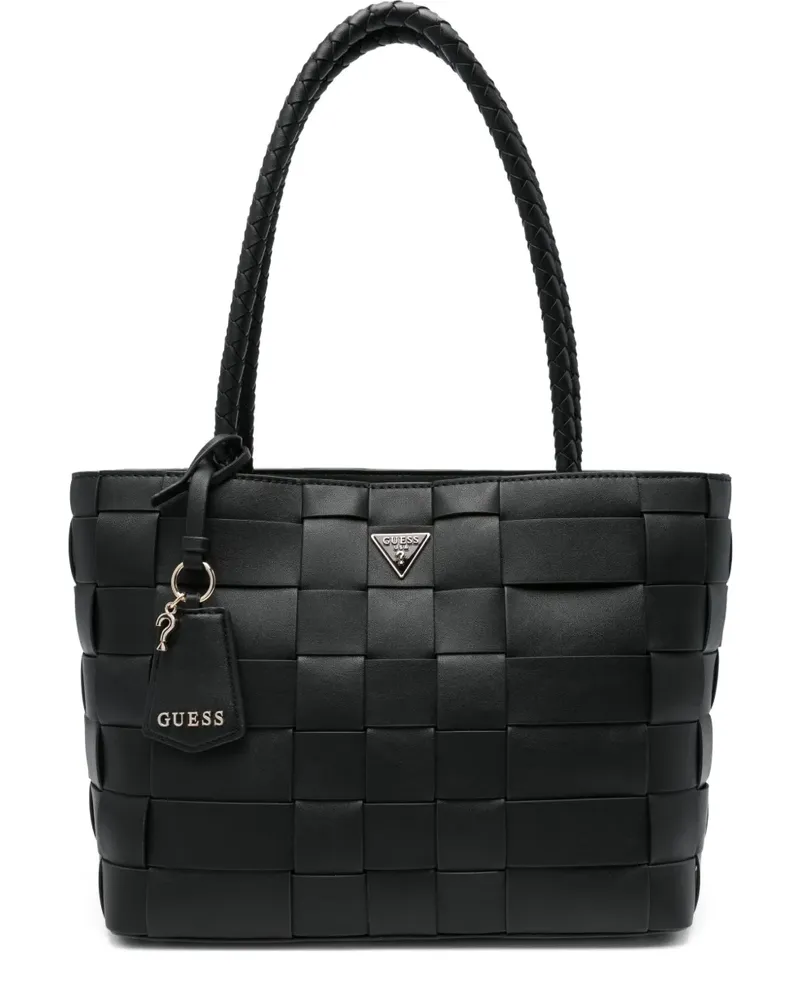Guess Maylee Tote Bag aus gewebtem Leder - Schwarz Schwarz