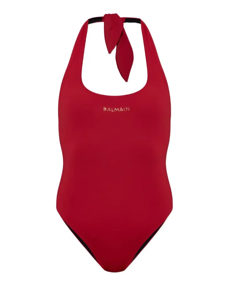 Balmain halterneck logo-embellished swimsuit - Rot Rot