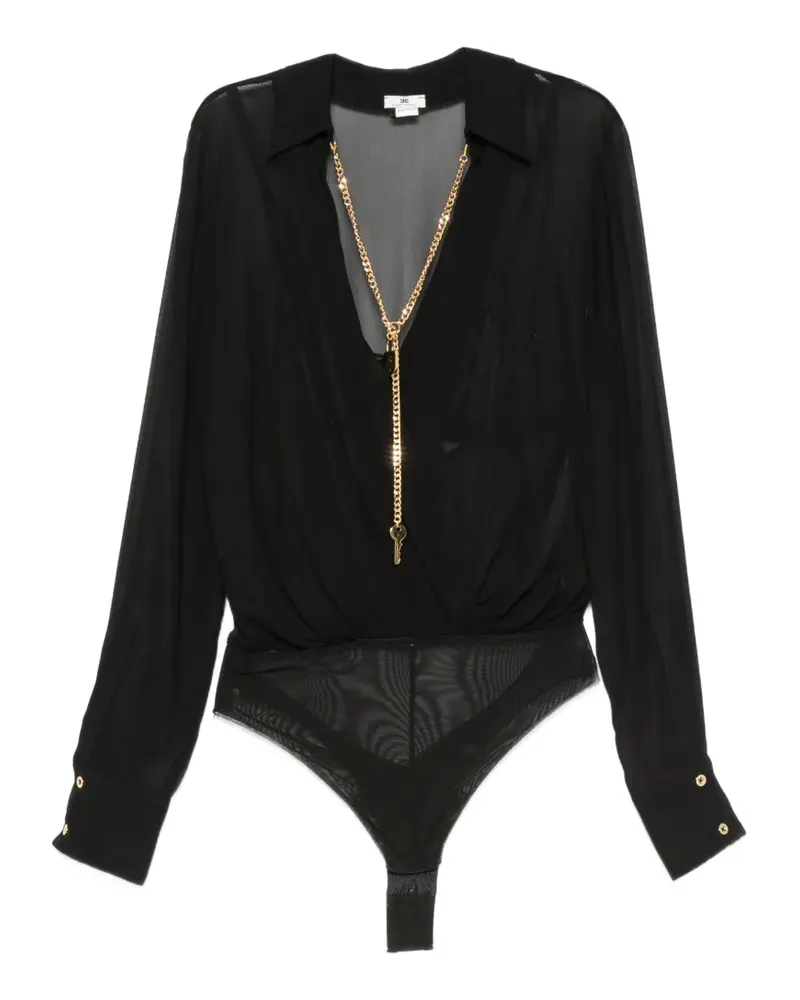 Elisabetta Franchi wrap-style long-sleeve bodie - Schwarz Schwarz