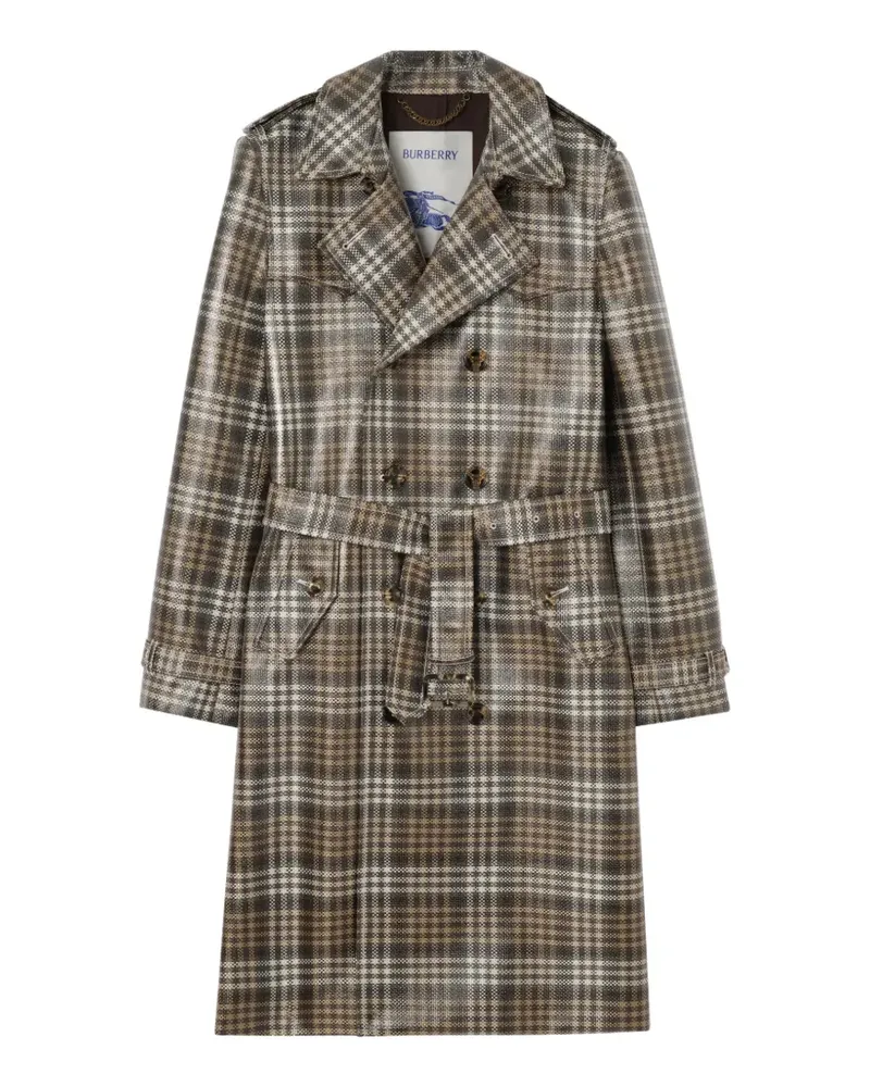 Burberry Langer, beschichteter Foxfield Check Trenchcoat mit Raffiabast-Effekt - Braun Braun