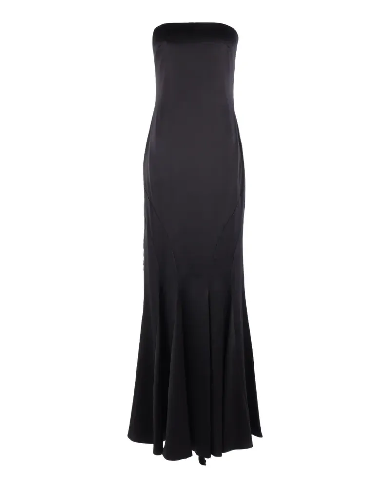 Max Mara Maxikleid aus Seidensatin mit Stäbchen - Schwarz Schwarz