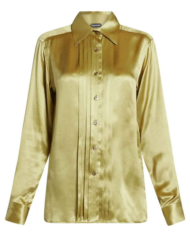 Tom Ford Seidenbluse mit Biesenfalten - Grün Grün